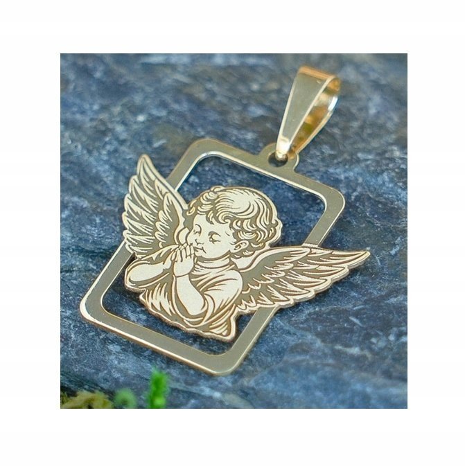 Złoty Medalik Modlący Się Aniołek pr. 585 Komunia Chrzest