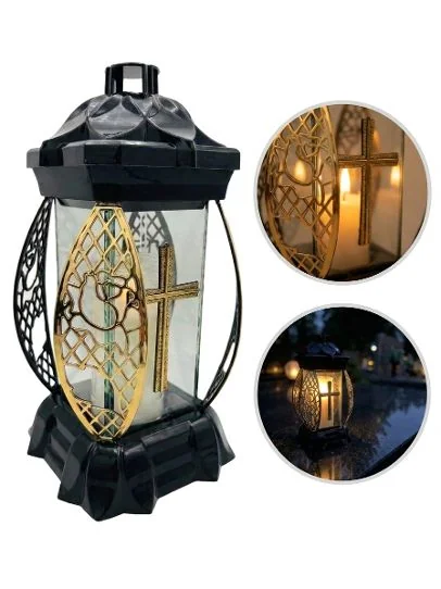 Znicz szklany czarny duży kapliczka lampion na grób cmentarz Złoty Krzyż