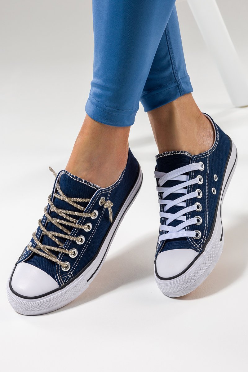 Granatowe trampki damskie buty sportowe z wymiennymi ozdobnymi sznurówkami Casu GA8030-5-39