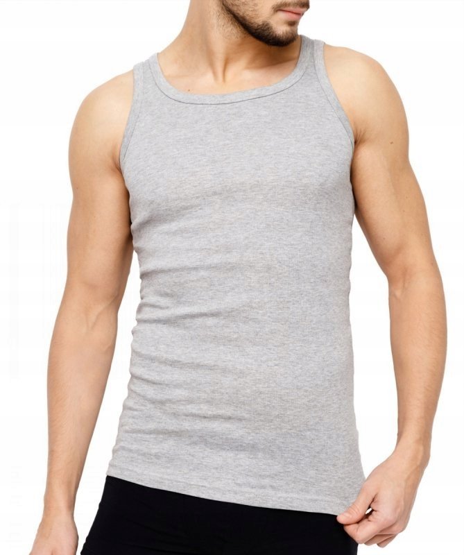 PODKOSZULKA KOSZULKA MĘSKA 100% BAWEŁNA GŁADKA SZARA OKRĄGŁY - 5XL