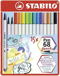 Stabilo Flamastry Pen 68 brush etui metalowe 15 kolorów - Kredki, ołówki, pastele i pisaki - miniaturka - grafika 1