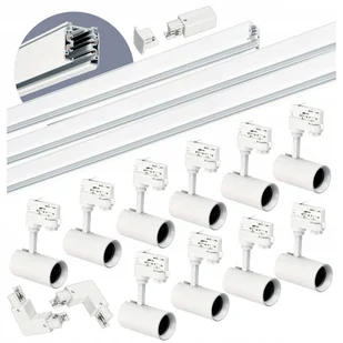Zestaw szynowy 3 fazowy szyna 1m+2m+2m, 10x Lampa, łącznik L Biały komplet - Lampy sufitowe - miniaturka - grafika 1