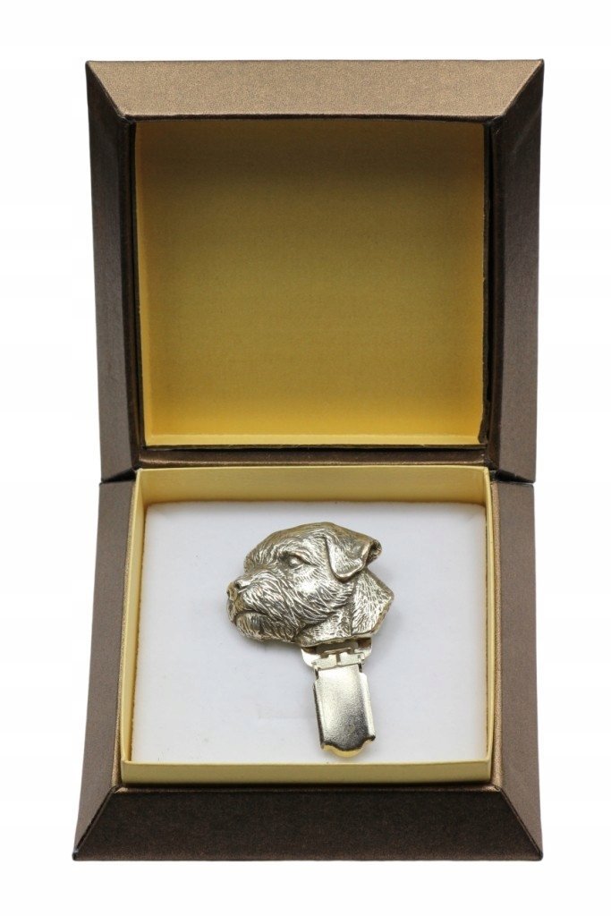 Border Terier broszka z klipsem w pudełku dog show