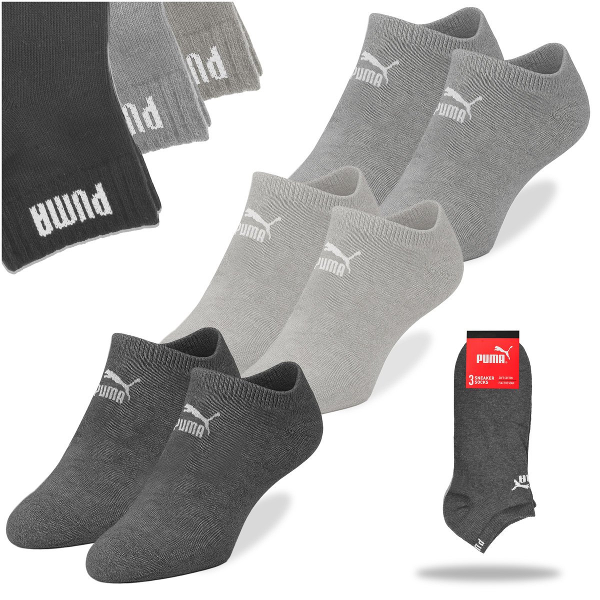 Puma Skarpety Stopki Mix Szare Bawełna 94710910 3 pary Rozmiar 35/38