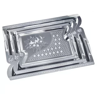 Zestaw 3 Tac Chromowanych Do Serwowania Kinghoff Kh-4743 - Tace i patery - miniaturka - grafika 1