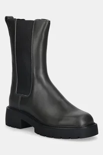 Calvin Klein sztyblety skórzane CHUNKY HIGH CHELSEA kolor zielony na płaskim obcasie YW0YW01909 - Botki damskie - miniaturka - grafika 1