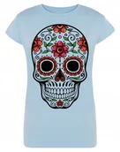 Koszulki i topy damskie - T-Shirt damski kolorowy nadruk CZASZKA r.M - miniaturka - grafika 1