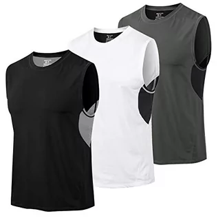 Koszulki sportowe męskie - MEETYOO Męska koszulka bez rękawów, oddychająca kamizelka gimnastyczna koszulka bez rękawów do biegania fitnessu sportu, Czarny + szary + biały, XL - grafika 1