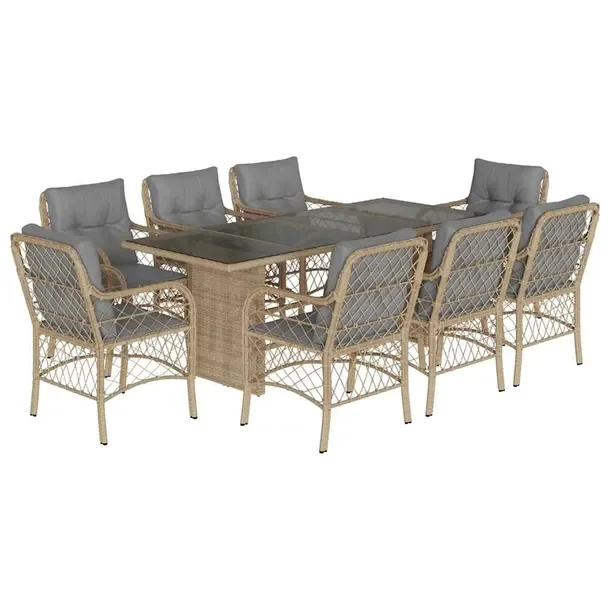Zestaw Mebli Ogrodowych Rattan PE 8 Krzeseł 1 Stół Beżowy 190x80x74 cm