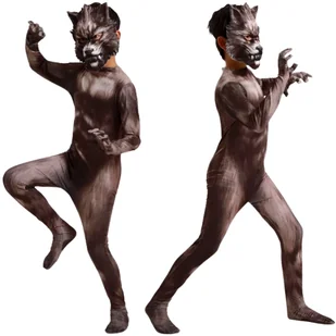 Strój Wilkołaka Wilk Wyjec Wilczek Przebranie Kostium Halloween 128 134 - Stroje karnawałowe - miniaturka - grafika 1