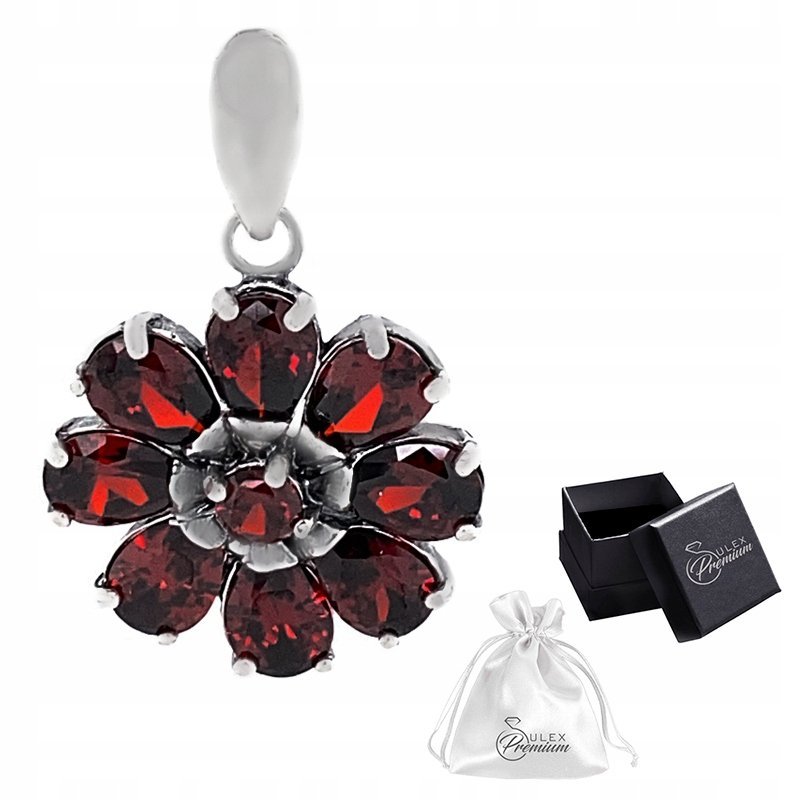 Zawieszka srebrna pr. 925 Elegancki Wisiorek z Motywem Kwiatu Garnet