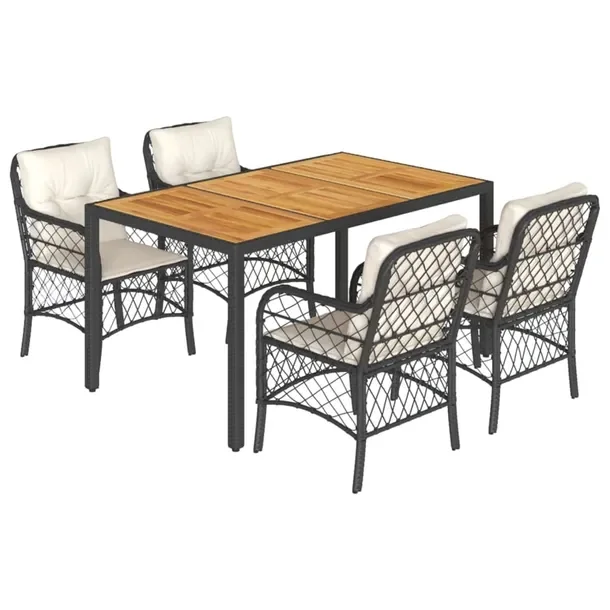 Zestaw mebli ogrodowych z rattanem PE, czarny, stół 150x90x75 cm, krzesł