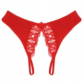 Majtki damskie - Stringi paseczki czerwone majtki z rozcięciem koronka - S/M - miniaturka - grafika 1