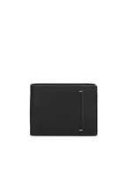 Portfele - Czarny portfel zdobiony brązowymi nićmi - miniaturka - grafika 1