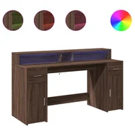 Biurka - vidaXL Biurko z podświetleniem LED, brązowy dąb, 160x55x91 cm - miniaturka - grafika 1