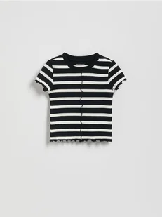 Reserved - Krótki prążkowany t-shirt - czarny - Bluzki dla niemowląt - miniaturka - grafika 1