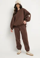 Bluzy sportowe damskie - Brązowy Komplet Dresowy Bluza i Joggery Podszyte Polarem Zibea - miniaturka - grafika 1