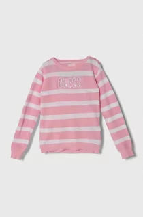 Swetry dla dziewczynek - Guess sweter bawełniany dziecięcy kolor różowy lekki - grafika 1