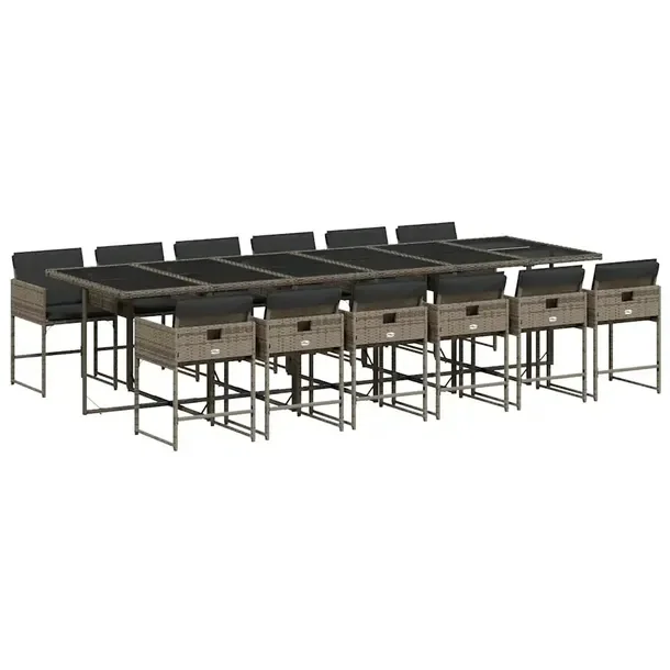 Zestaw mebli ogrodowych rattan PE szary 330 x 106 x 73 cm, 12 krzeseł 50,5