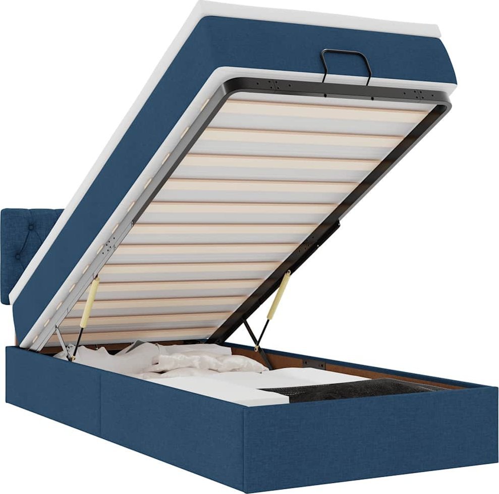 Otomana Łóżko z Materacem i LED Niebieski 100x200 cm Tkanina