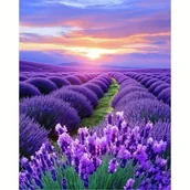 Rękodzieło - TEMU Diamantowe malowanie - lawendy Diamantowe sztuki DIY - Mosaik, okrągłe akrylowe , żywa fioletowa pola lawendy z zachodem słońca, idealne do - miniaturka - grafika 1