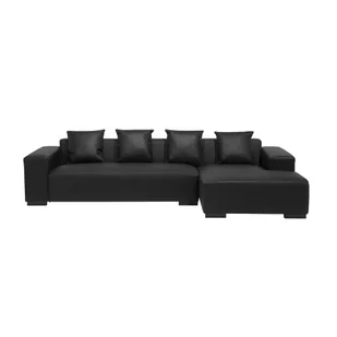 Beliani Sofa narożna L - skórzana drewniane nóżki głęboka czerń LUNGO - Narożniki - miniaturka - grafika 1