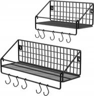 Półki do salonu - 2x Metalowa półka ścienna w stylu industrialnym 30x12 40x12 haczyki - miniaturka - grafika 1