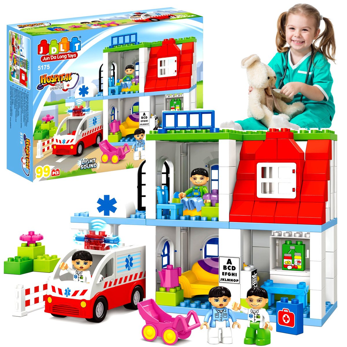 KLOCKI KONSTRUKCYJNE ZESTAW SZPITAL Z OŚWIETLENIEM 99 ELEMENTÓW DLA DZIECI