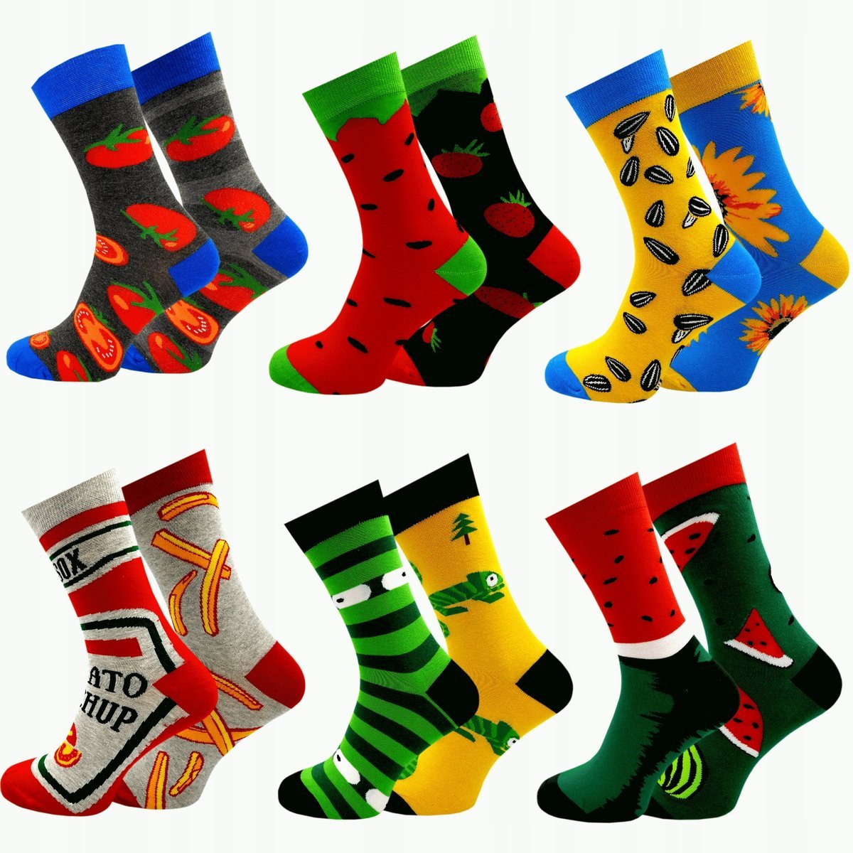 6 x Skarpety Męskie Śmieszne NIE DO PARY Bawełna 90% KAŻDA PARA INNA 40-43