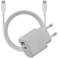 Ładowarki do telefonów - Ładowarka sieciowa Bazic Goport Velox Kit 1xUSB-C 1xUSB-A GaN 35W z kablem plecionym biały - miniaturka - grafika 1