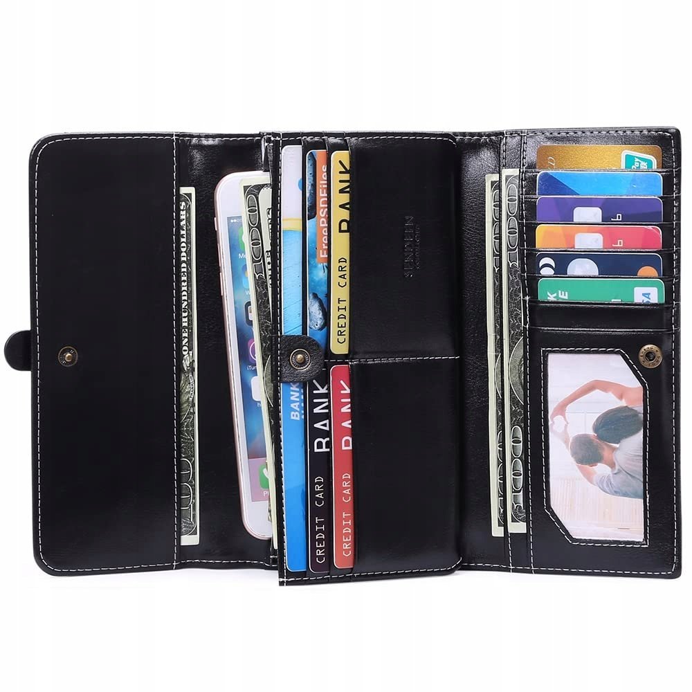 Długi portfel damski SENDEFN Czarny Ze Skóry