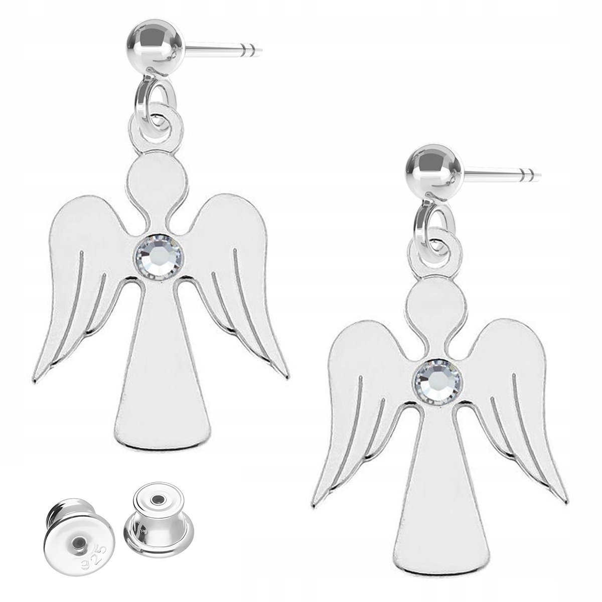 Kolczyki Srebrne Aniołki Anioły Stróże z Cyrkonią Kryształ SREBRO 925