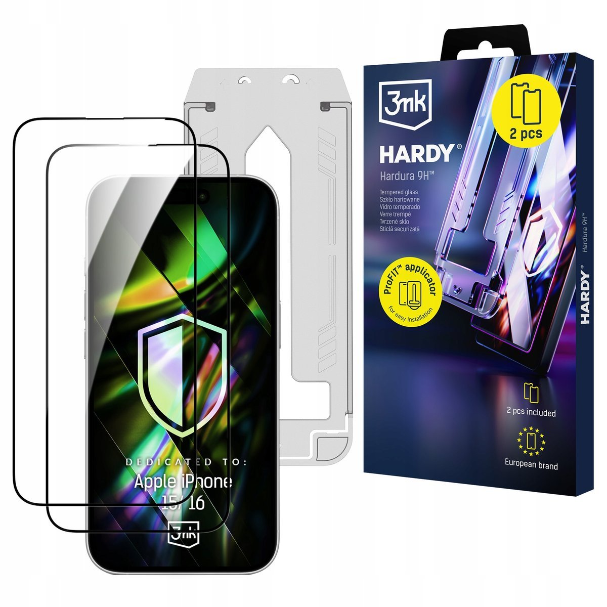 Mocne szkło hartowane z aplikatorem 3mk Hardura 9H do Apple iPhone 15/16