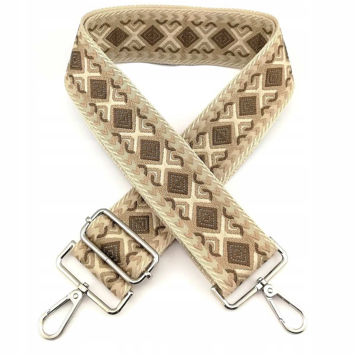 Pasek Do Torebki Regulowany Szeroki Damski Długi Parciany Okucia sr. Beżowy
