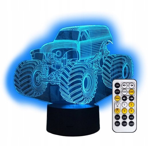 LAMPKA 3D LED MONSTER TRUCK SAMOCHÓD USB / PILOT
