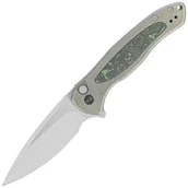 Noże - Nóż składany WE Knife Button Lock Kitefin LE No 103/157 Green Titanium/Jungle Wear Fat Carbon, Hand Polished Satin CPM 20CV (WE19002N-2) - miniaturka - grafika 1