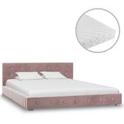 Łóżka - vidaXL Łóżko z materacem, różowe, aksamit, 140 x 200 cm - miniaturka - grafika 1