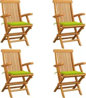 Fotele i krzesła ogrodowe - Krzesła ogrodowe z jasnozielonymi poduszkami 4 szt. Lite drewno tekowe - miniaturka - grafika 1