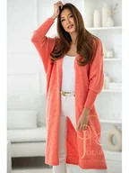 Swetry damskie - DŁUGI SWETER KARDIGAN LEA NARZUTKA POLSKI PRODUCENT J&K PREMIUM -  MARAKUJA - miniaturka - grafika 1