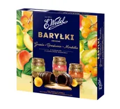 Bombonierki i czekoladki - E.Wedel Baryłki owocowe gruszka, brzoskwinia, mirabelka z alkoholem w czekoladzie deserowej 200g - miniaturka - grafika 1