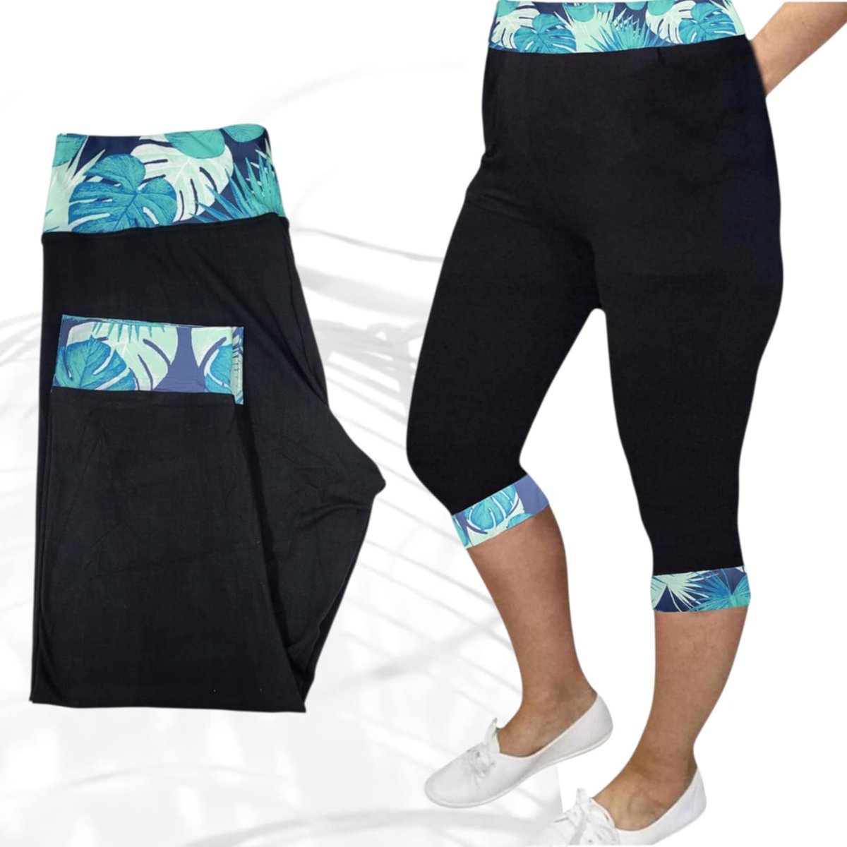 TROPIKALNE2 LEGINSY 3/4 RYBACZKI zdobione modelujące miękkie 48 50 4XL 5XL