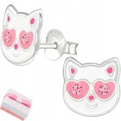 Biżuteria dla dzieci - KOLCZYKI SREBRNE WKRĘTKI KOTKI SREBRO 925 - miniaturka - grafika 1