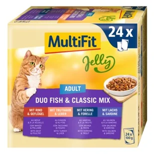 MultiFit Adult Jelly Duo Fish & Classic Mix Zestaw mieszany 24x100 g - Mokra karma dla kotów - miniaturka - grafika 1