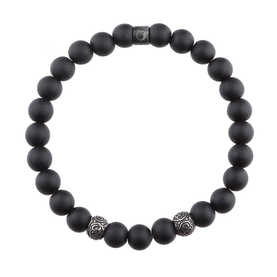 Bransoletka Męska czarne matowe kulki onyksu.