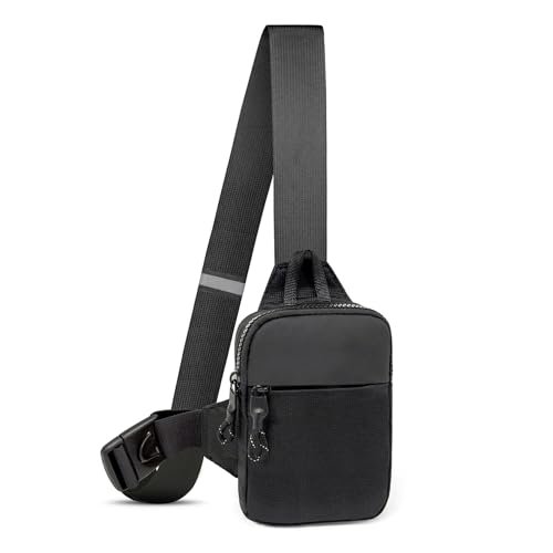 LKEX Mini torba na ramię męska mała torba crossbody damska saszetka na co dzień osobista kieszeń plecak torba na klatkę piersiową na telefon, Czarny mini (dł. x szer. x wys. = 13 x 3 x 19 cm), Small