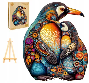 PUZZLE DREWNIANE DUŻE 300 ELEMENTÓW RODZINA PINGWINÓW W DREWNIANYM PUDEŁKU - Puzzle - miniaturka - grafika 1