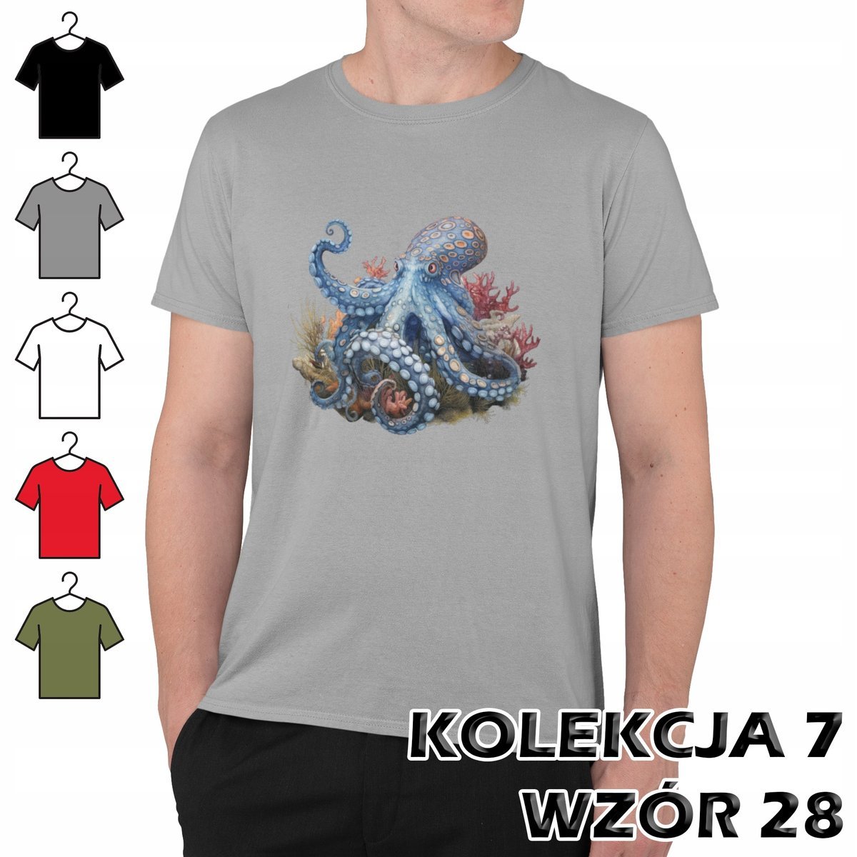 T-SHIRT KOSZULKA MĘSKA MORSKIE ZWIERZĘTA ROZDYMKA OŚMIORNICA RAFA L