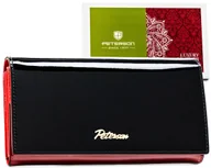 Portfele - Damski skórzany portfel Peterson lakierowany na zatrzask duża portmonetka na karty z RFID, czerwony czarny - miniaturka - grafika 1