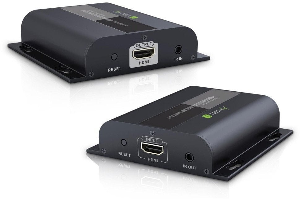 TECHLY HDBitT HDMI Extender Set Sender und Empfaenger ueber IP ueber Netzwerkabel Cat5/5e/6 bis 80-120m Uebertragungslaenge