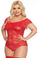 Piżamy damskie - Czerwone koronkowe body plus size Kamila, Kolor czerwony, Rozmiar XL, SoftLine Collection - Intymna - miniaturka - grafika 1